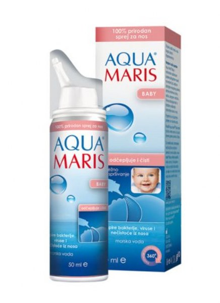 Aqua Maris Baby sprej za nos izotonična je otopina morske vode za svakodnevnu primjenu od najranije dobi.